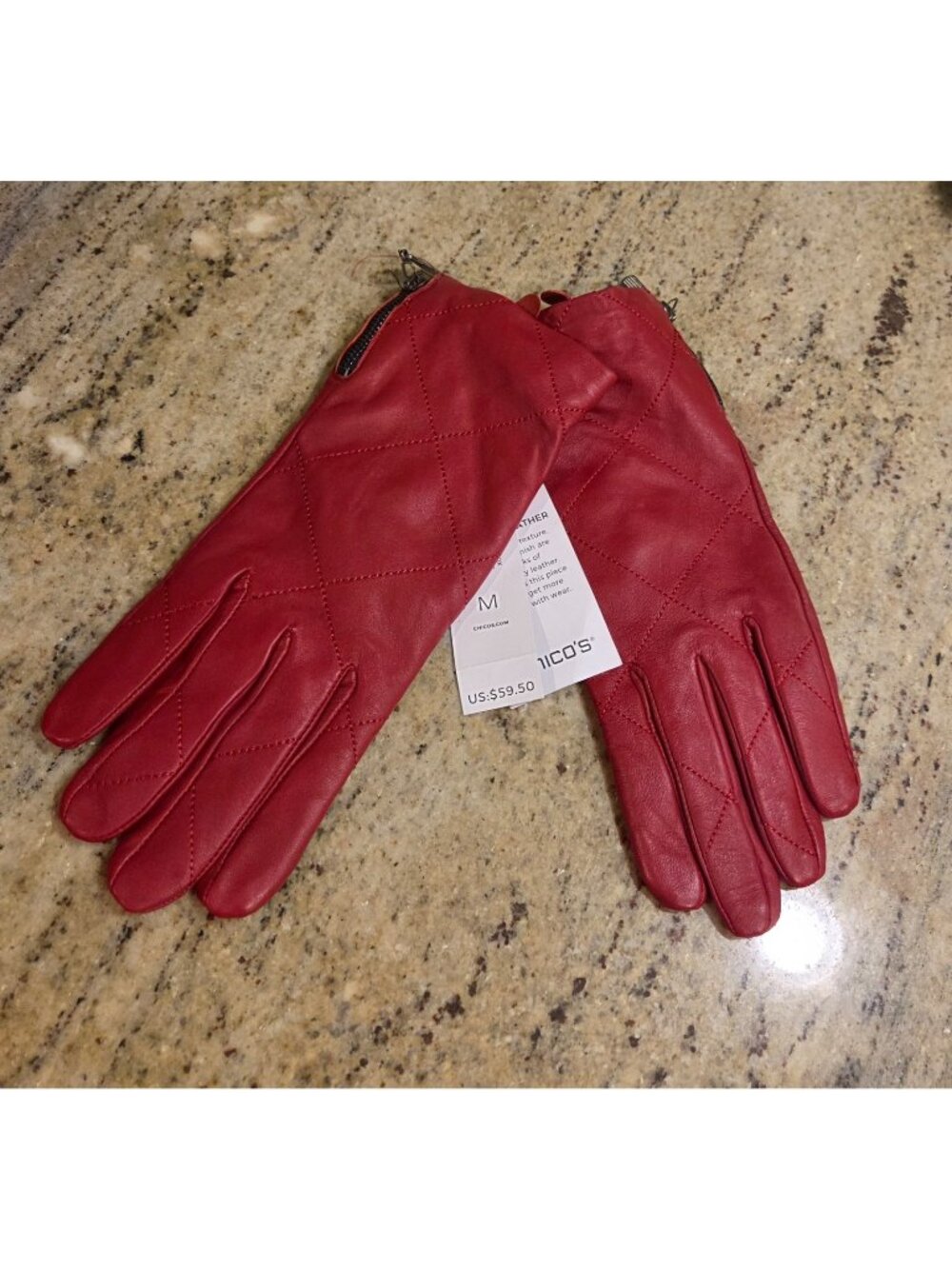 New! Chicoβs Box Stitch Leather Gloves Red Size M New With Tags Touch